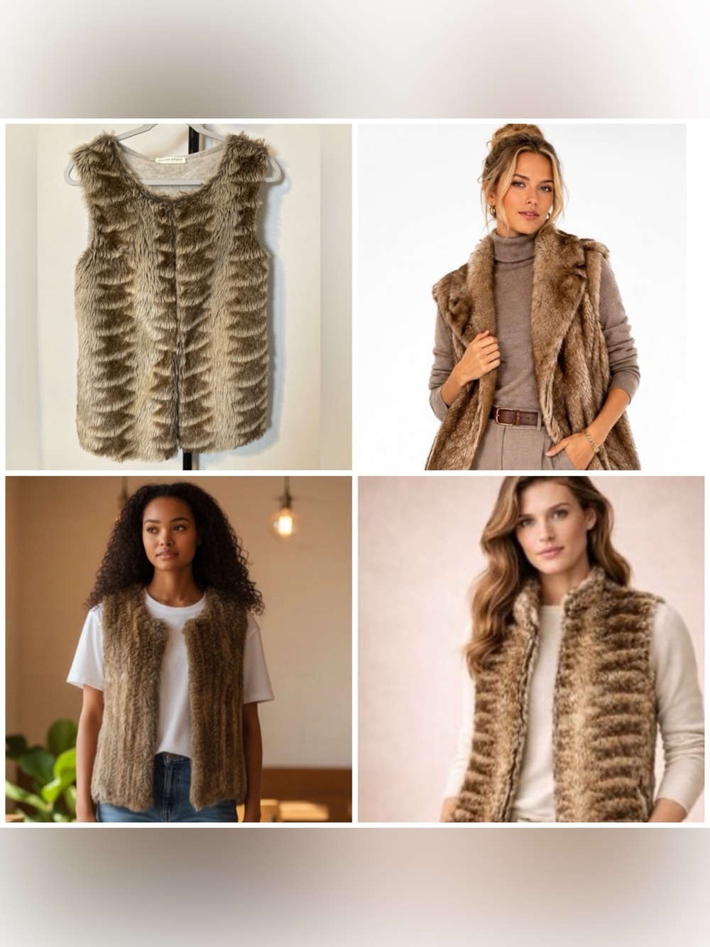 Pants Store Fur Vest Sweater Neutral Tan Knit Back Hook Eye Closure Small
